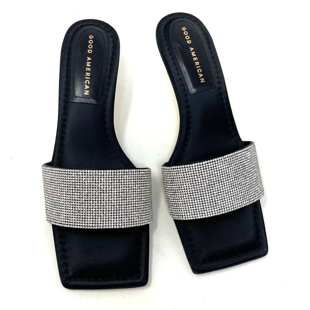 Good American Kickstand Slide Sandal Mules Black Diamond Size 8.5 GA117KD
